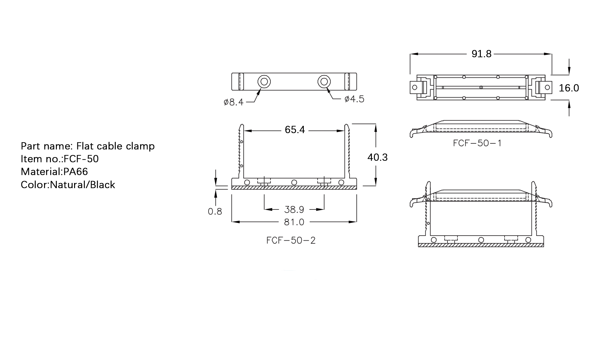 Plastic Flat Cable Clamp FCF-50